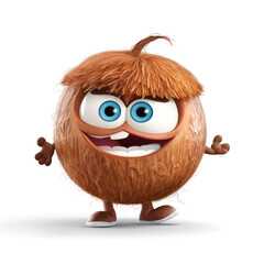 cheerful and funny Coconut character on a white background. Generative AI 
