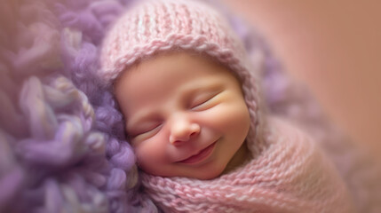 Sleeping newborn on soft pastel background. 