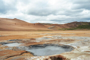Boiling mud in the geothermal area of Námafjall near Lake Mývatn in Iceland