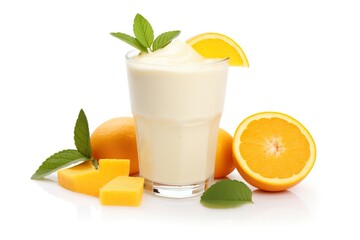 Smoothie orange fruits yogurt isolated on white background PNG