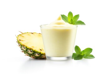 Obraz na płótnie Canvas Smoothie Pineapple fruits yogurt isolated on white background PNG