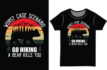 Camping Retro vintage T shirt design. Mountain camp vector shirt.
