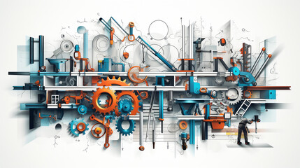  abstract illustration depicting different work tools used in engineering and construction