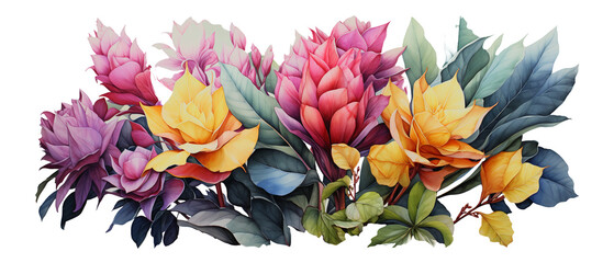 Watercolor Tropical Bright-colored bouquet of flowers. Ai Generated.