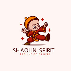 Vector Logo Illustration Shaolin Spirit Mascot Cartoon Style.