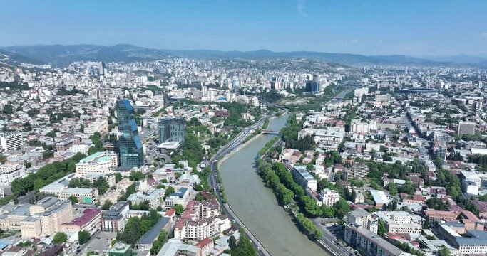 Morning cityscape of Tbilisi city. Georgia 2024 winter