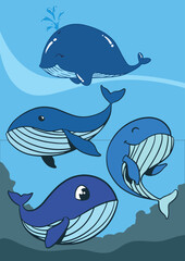 Whale fish cartoon Illustration for kids  
