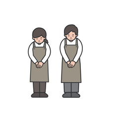 お辞儀をする店員男女のイラスト