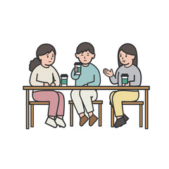 カフェでおしゃべりを楽しむ女性達のイラスト