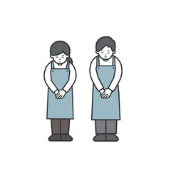 お辞儀をする店員男女のイラスト