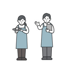 案内するカフェの店員男女のイラスト
