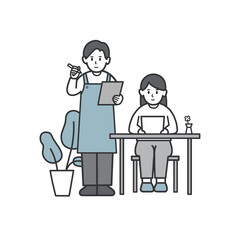 注文を聞くカフェの男性店員のイラスト