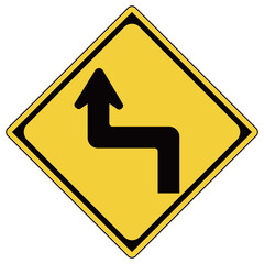 道路標識、警戒標識、左方背向屈折あり