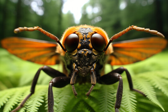 photo of Moth Beetle's face against green forest background