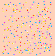 Vector pattern with polka dots or confetti in sunny pastel colors. Shift or failure in the coloration of spots along the spectrum. Background option - as an example. Separate use.