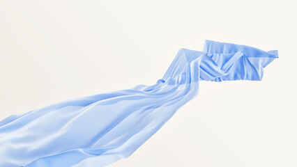 Piece of blue fabric flowing on wind . Abstract background. 3D render