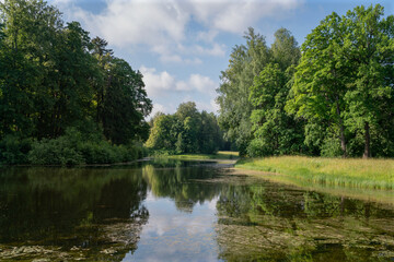 View of the Central Rosovopavilionny pond in the landscape part of the Pavlovsky Park Parade Field...