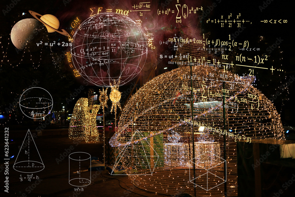 Wall mural physics or mathematical equations on a universe decorative led background give the impression of int