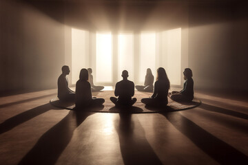 stress woman lotus pose meditating fitness yoga exercise class position person. Generative AI.