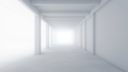 White corridor interior in fog for mocap. AI generation 