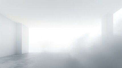 White room interior in fog for mockup. AI generation 