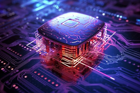 Electronic circuit board with processor. Gnerative AI
