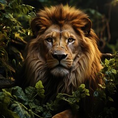 Naklejka premium Portrait of a magnificent lion, generative ai