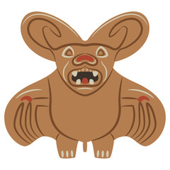 Stylized bat. Ancient Peruvian Mochica art. Native American ethnic animal design of Moche Indians. Isolated vector illustration.