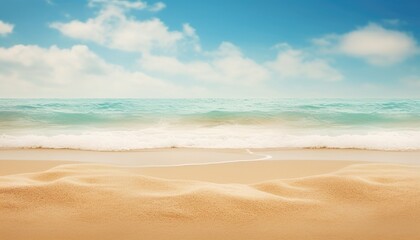 Fototapeta na wymiar Beautiful tropical beach with sand and wave on blue sky background.