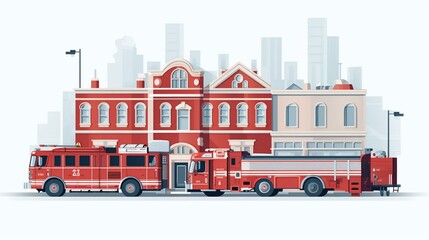 Illustration of fire station on white background