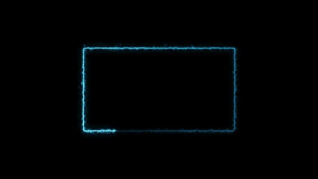 Neon light glowing rectangle frame Animation. Lasers are royal blue. Repetitive moving with neon lights shrinking and expanding. Black background  UHD 4k video.

