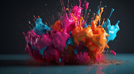 Splashing colorful paint drops liquid