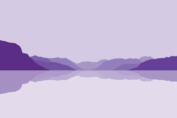 Beautiful landscape with lake. Vector illustration in flat style.
