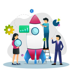 Startup project development team. Vector design.