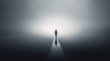 silhouette of a person in a fog