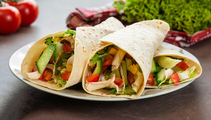 fresh tortilla wraps with vegetables on the plate