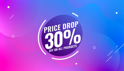 price drop sale banner buy now and save on all products