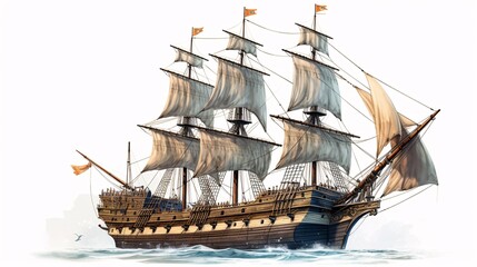 Illustration of large ship isolated on white background