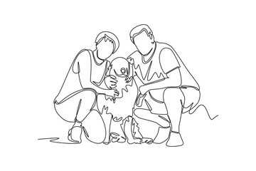 One continuous line drawing of people performing outdoor activities. Sports concept. Doodle vector illustration in simple linear style. 