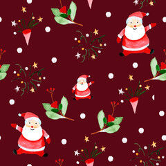 Seamless pattern for new year and christmas. Watercolor drawing.