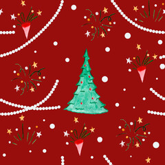 Seamless pattern for new year and christmas. Watercolor drawing.
