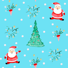 Seamless pattern for new year and christmas. Watercolor drawing.
