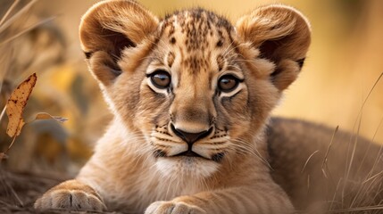 Obraz premium Cute baby lion cub