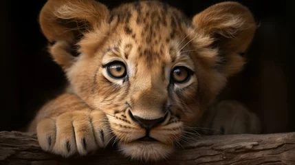 Gordijnen Cute baby lion cub © KWY