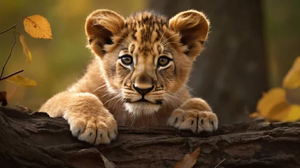 Zelfklevend Fotobehang Cute baby lion cub © KWY