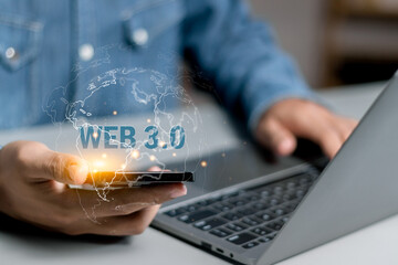 WEB 3.0 concept , businessman surfing the internet world WEB 3.0, Internet development and global connectivity
