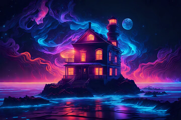 Abstract Lighthouse Neon Colorful