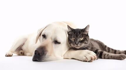 Obraz premium Dog and cat cuddling together