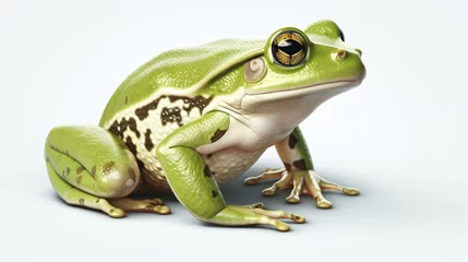 Foto op Canvas Realistic illustration of green frog on a white background © KWY