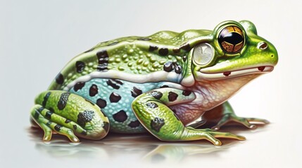 Realistic illustration of green frog on a white background